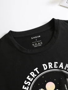 Camiseta con estampado de flor y desierto - Negro - Ver 5