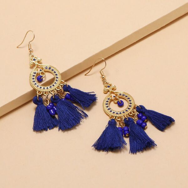

Tassel & Bead Drop Earrings, Blue