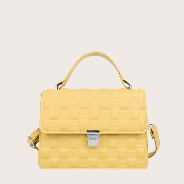 

Solid Quilted Satchel Bag, Yellow