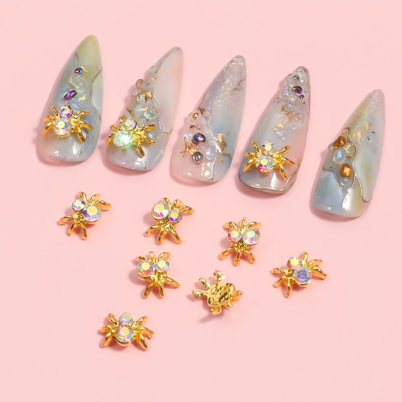 

10pcs Spider Shaped Nail Art Decoration, Gold