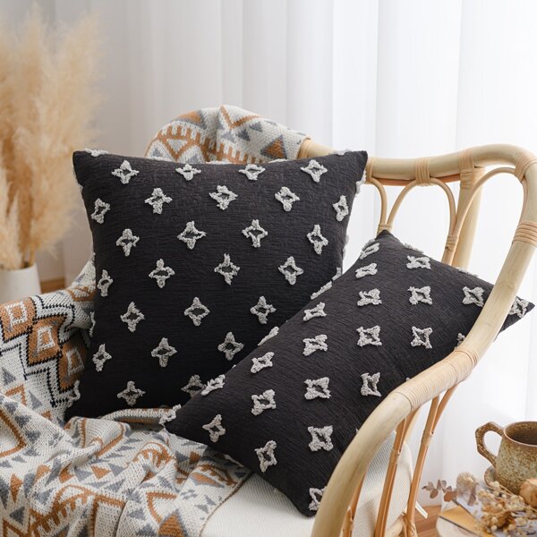 

1pc Tufted Cushion Cover Without Filler, Black