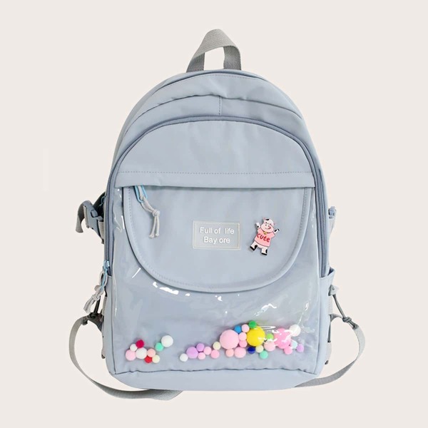 

Letter Patch Large Capacity Backpack, Blue
