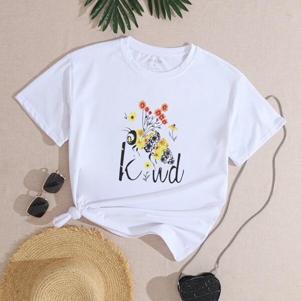 

Floral & Letter Graphic Tee, White