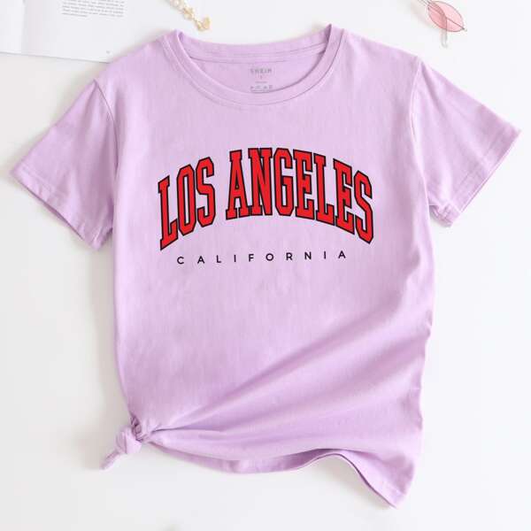

Letter Graphic Round Neck Tee, Lilac purple