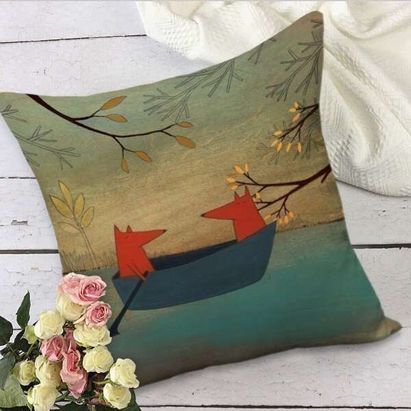 

Cartoon Fox Cushion Cover Without Filler, Multicolor