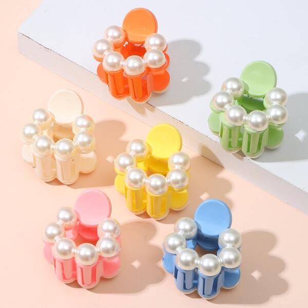 

6pcs Faux Pearl Decor Hair Claw, Multicolor