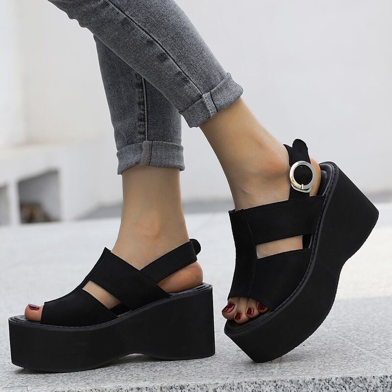 

Open Toe Slingback Wedge Sandals, Black