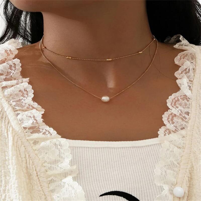 

Faux Pearl Decor Layered Necklace, Gold