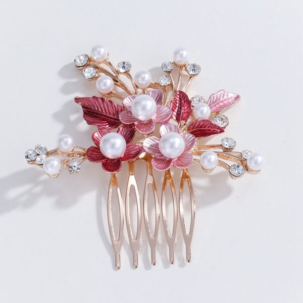 

Faux Pearl & Flower Decor Hair Pin, Pink