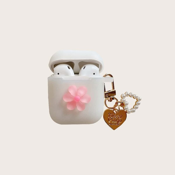 

Чехол с 3D-цветочным декором для Airpods с сердцем, Белый