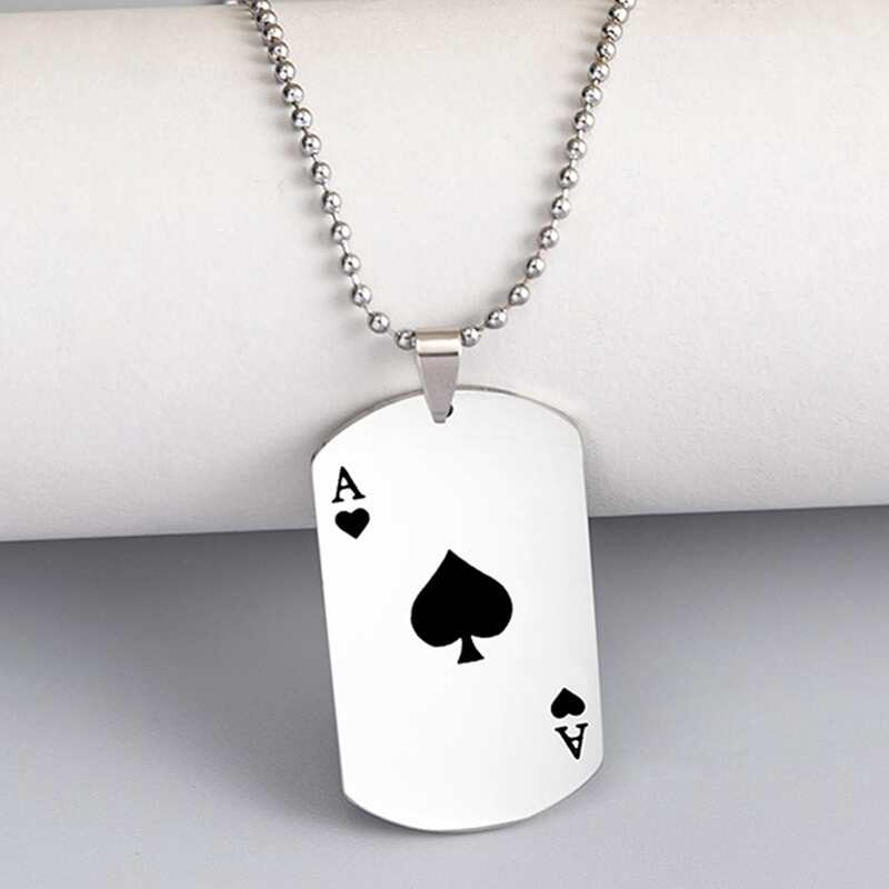 

Playing Card Pendant Necklace, White