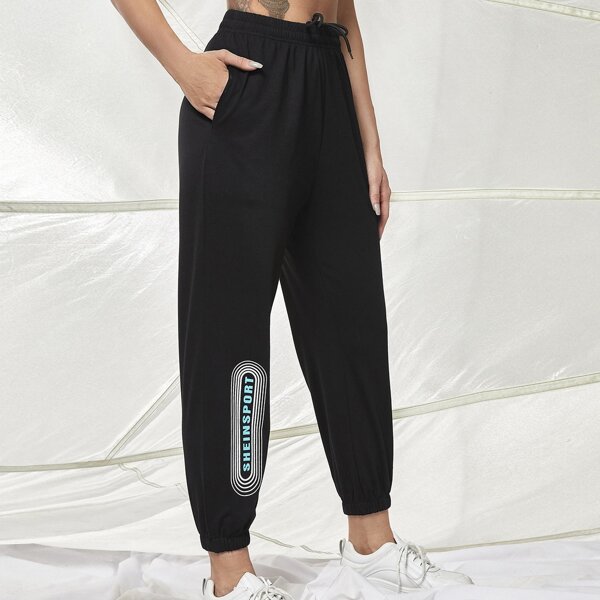 

Absorbs Sweat Letter Graphic Sports Pants, Black