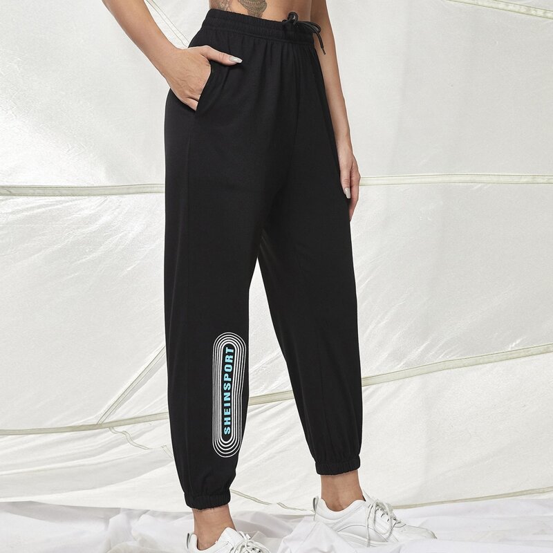 

Absorbs Sweat Letter Graphic Sports Pants, Black