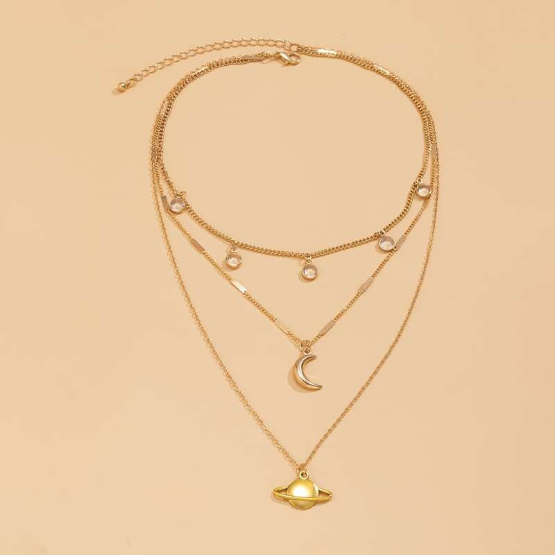 

Planet & Moon Layered Necklace, Gold