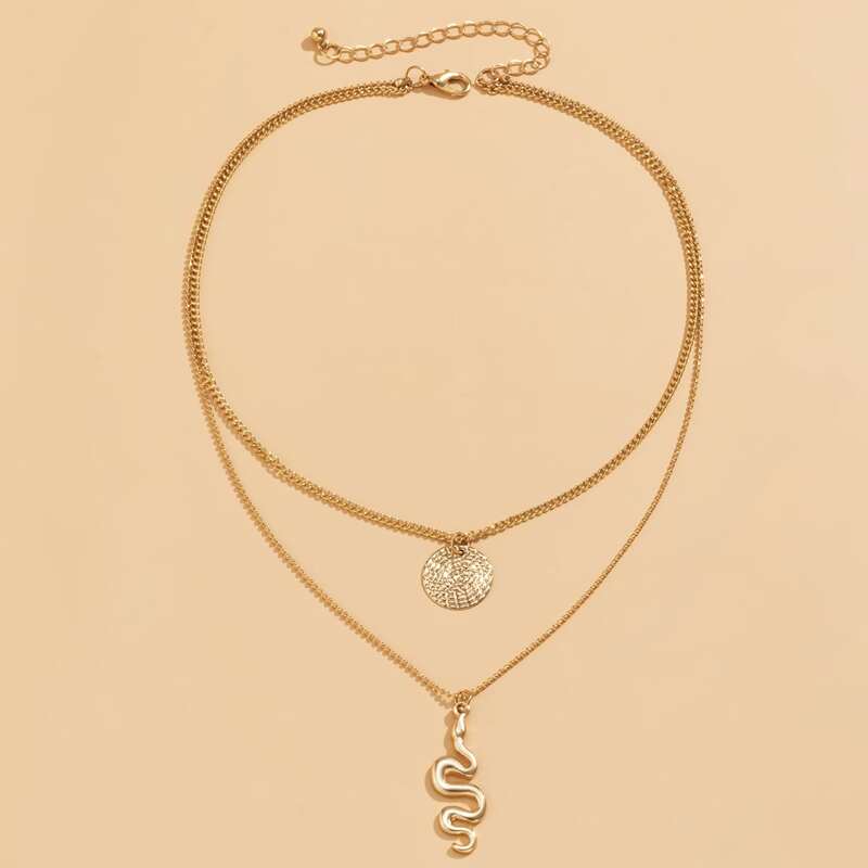 

Disc & Serpentine Layered Necklace, Gold