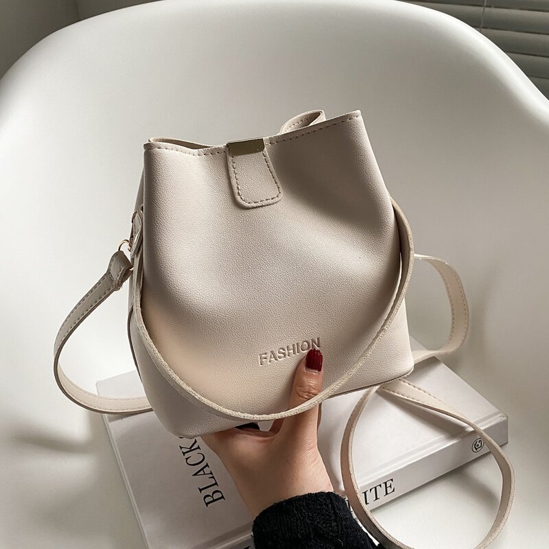 

Letter Embossed Bucket Bag, Beige