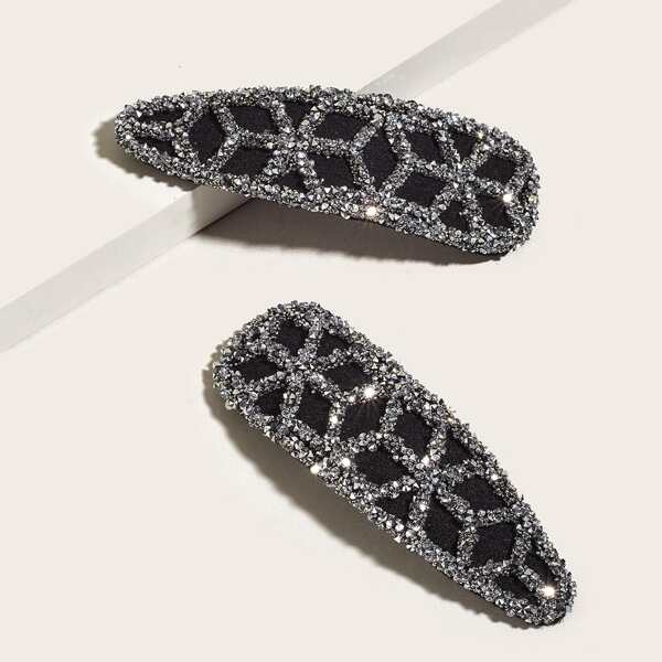 

2pcs Rhinestone Decor Hair Clip, Black