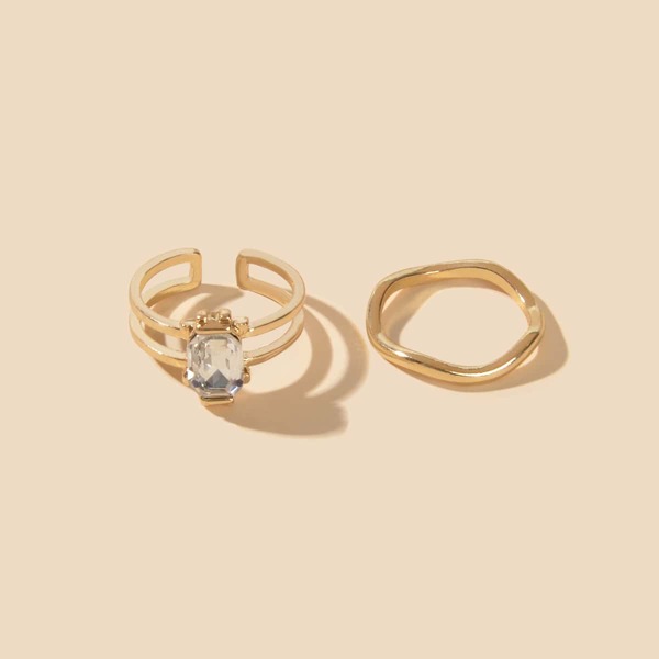 

2pcs Rhinestone Decor Ring, Gold