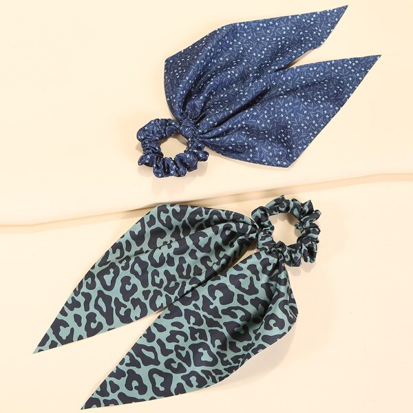 

2pcs Allover Graphic Hair Tie, Multicolor