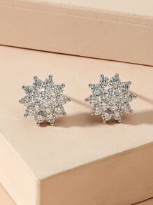 方晶鋯石耳釘 - 銀色 - 查看 3