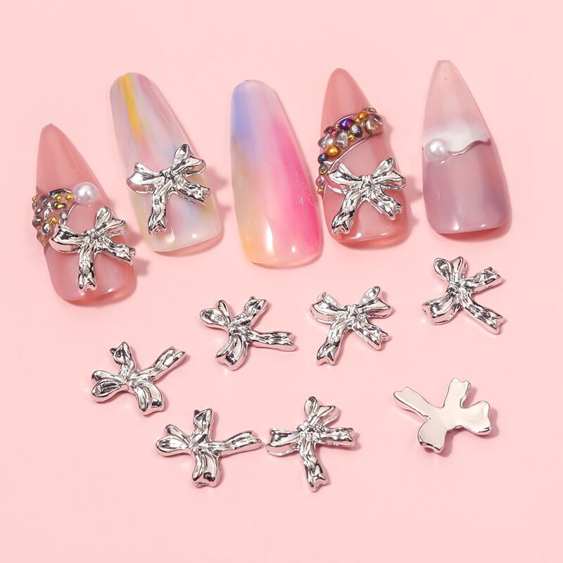 

10pcs Bowknot Nail Art Decoration, Silver