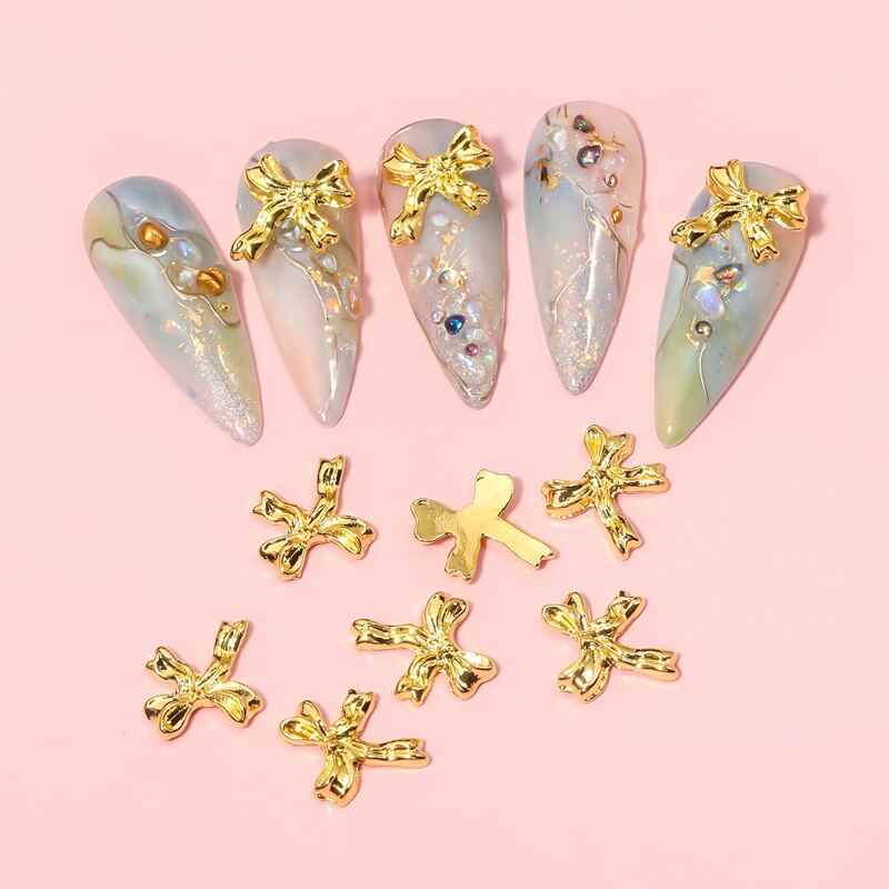 

10pcs Bowknot Nail Art Decoration, Gold