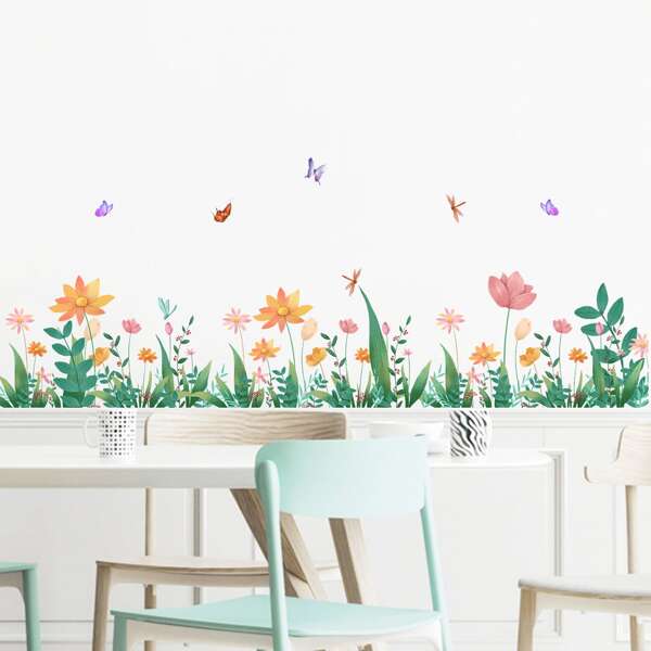 

Butterfly & Flower Print Wall Sticker, Multicolor