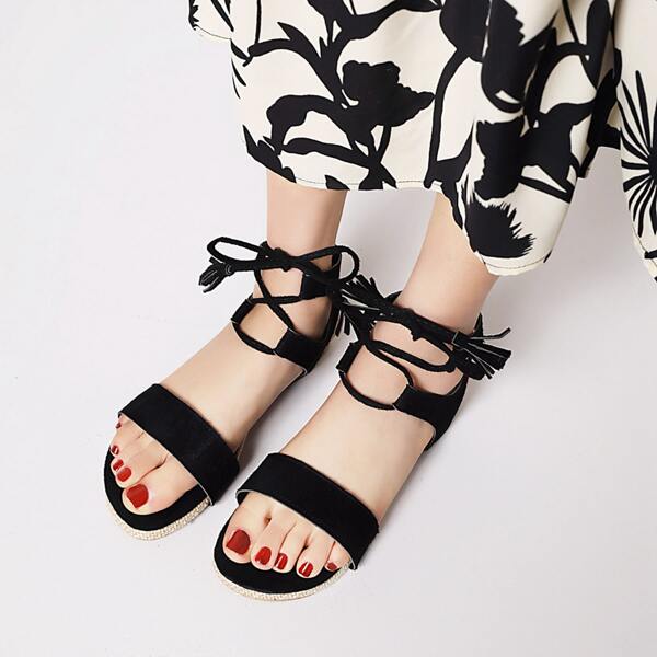 

Tie Leg Espadrille Sandals, Black