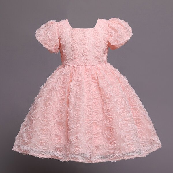 

Toddler Girls Appliques Bow Party Dress, Baby pink