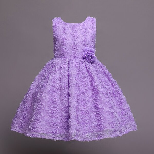 

Toddler Girls Appliques Bow Party Dress, Violet purple