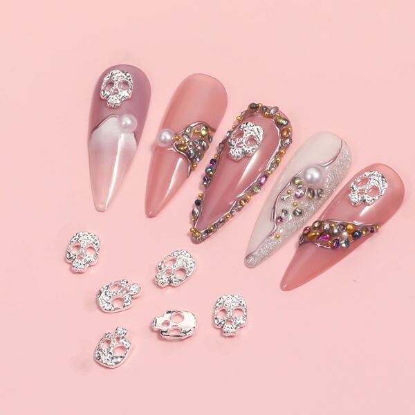 

10pcs Skeleton Nail Art Decoration, Silver