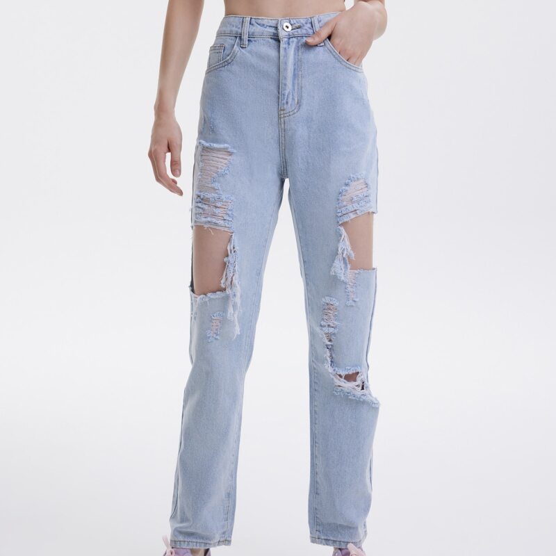 High Waist Ripped Jeans, Light wash