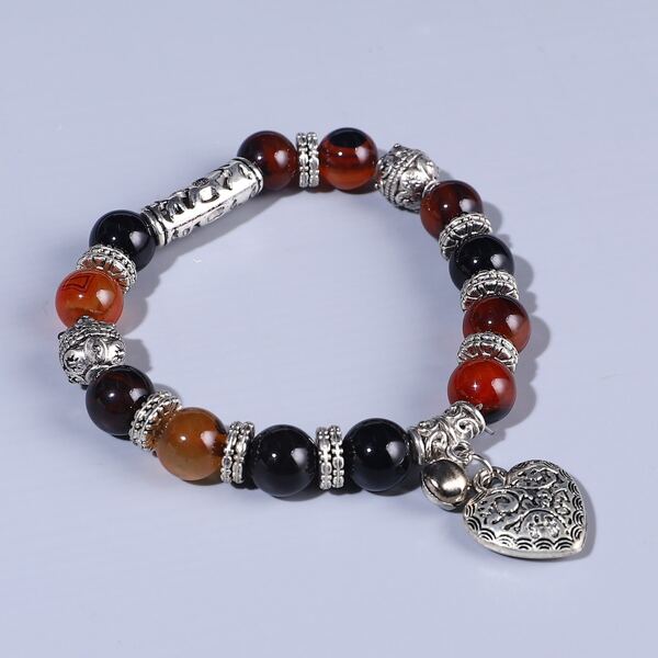 

Men Heart Charm Beaded Bracelet, Multicolor