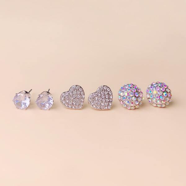 

3pairs Rhinestone Stud Earrings, Silver