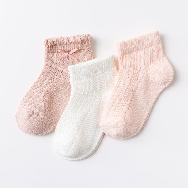 

3pairs Toddler Girls Bow Knot Decor Socks, Multicolor