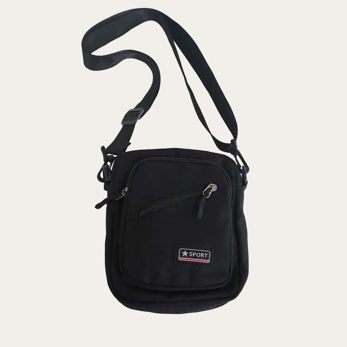 

Letter Patch Crossbody Bag, Black