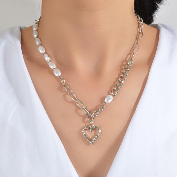 

Heart Charm Necklace, Silver