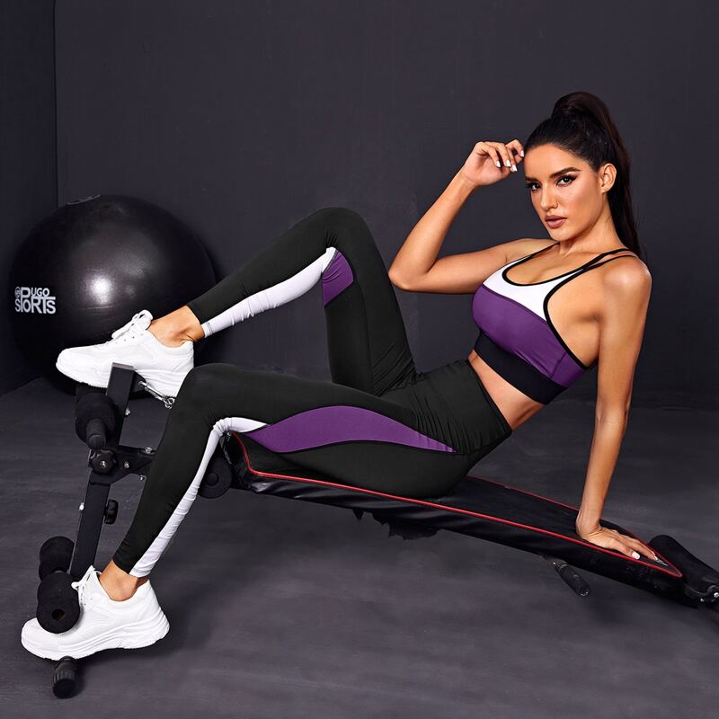 

Color-block Crisscross Back Sports Bra & Leggings, Multicolor