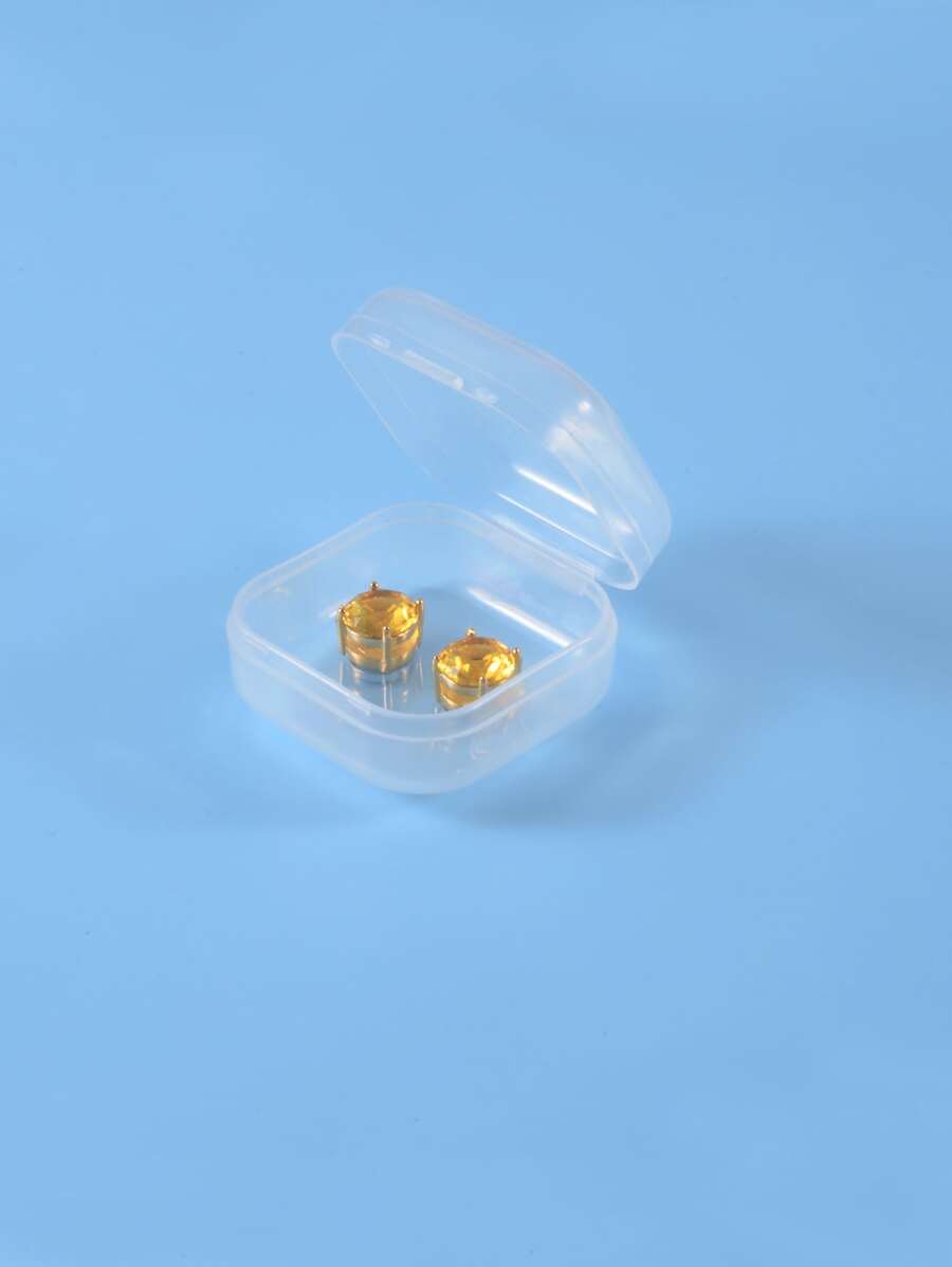 Men Cubic Zirconia Decor Magnetic Earrings - Yellow Gold - View 1