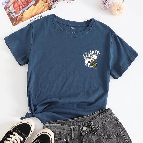 

Cartoon & Letter Graphic Tee, Navy blue