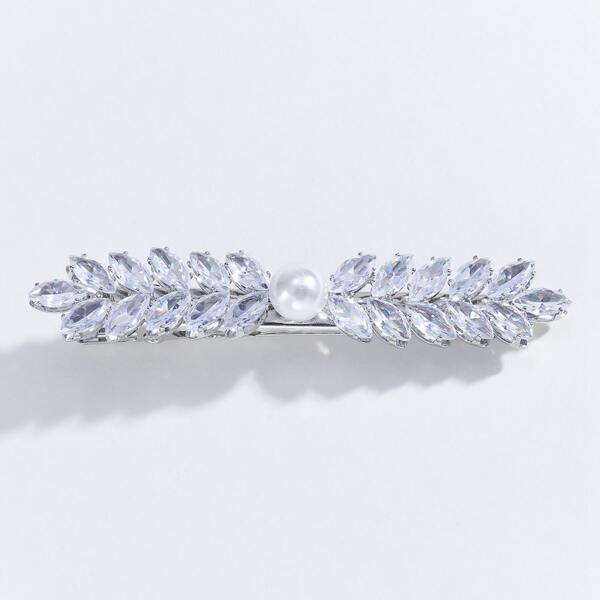 

Rhinestone Leaf Decor Hair Clip, Silver