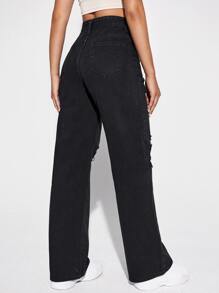 Flexra High Waisted Ripped Jeans - Black - View 2