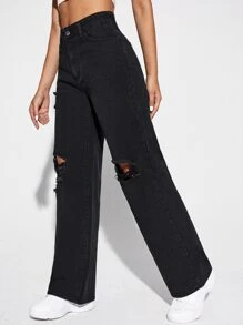 Flexra High Waisted Ripped Jeans - Black - View 4
