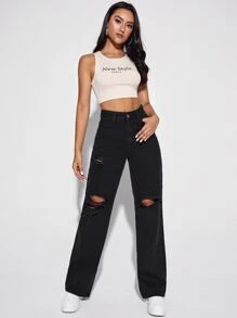 Flexra High Waisted Ripped Jeans - Black - View 5