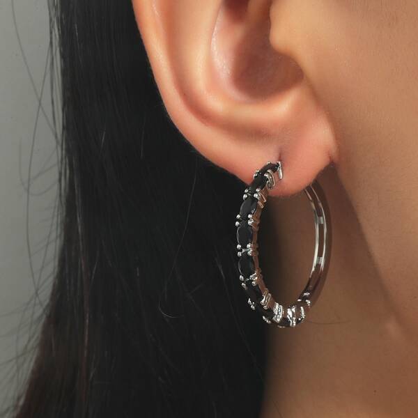 

Rhinestone Decor Hoop Earrings, Black
