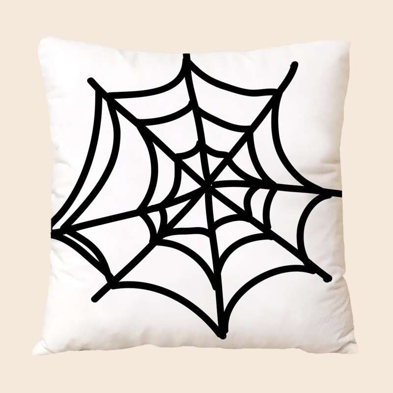 

Spider Web Print Cushion Cover Without Filler, Black and white