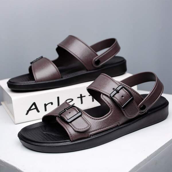 

Men Double Buckle Slingback Sandals, Brown