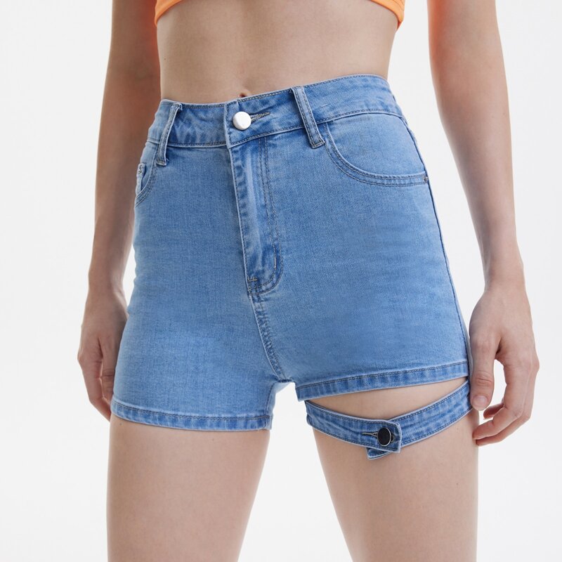 

Cut-out Skinny Denim Shorts, Light wash