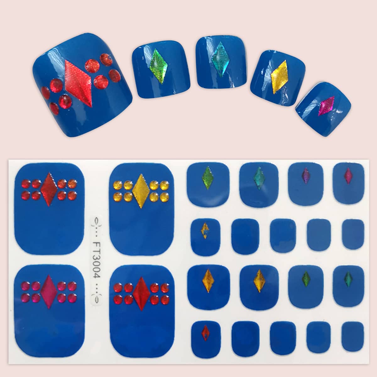 

1sheet Rhinestone Decor Toenail Sticker, Multicolor