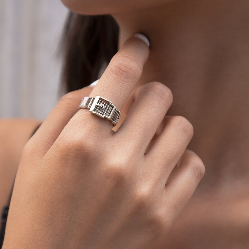 

1pc Buckle Cuff Ring, Silver